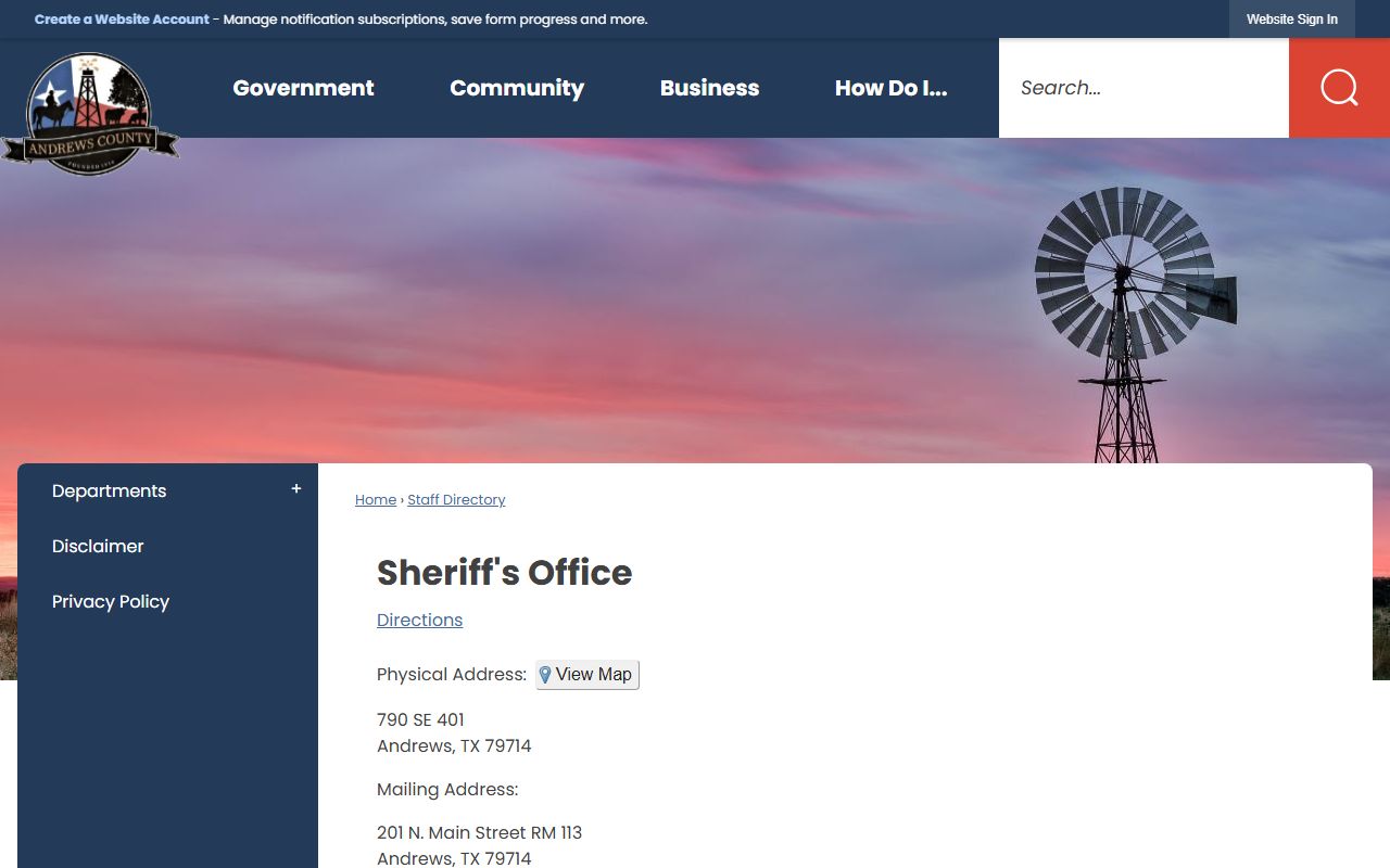 Andrews County Jail address and sheriff phone directory