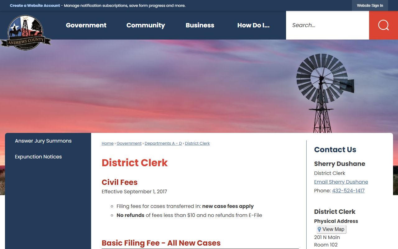 Andrews County District Clerk page